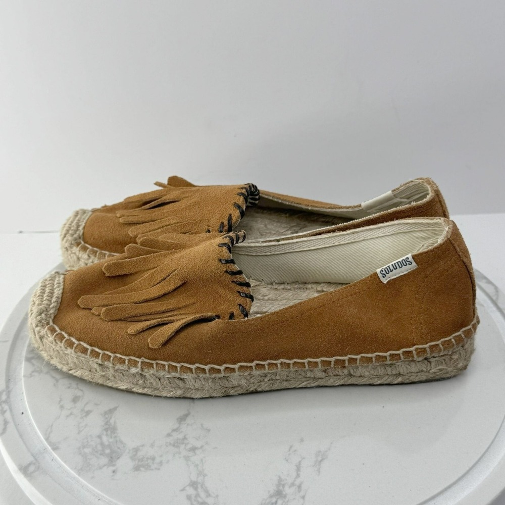 Soludos Women‎ Tan Suede Fringed Espadrille Loafer Flats Shoes Size 5 Vacation - Picture 3 of 7